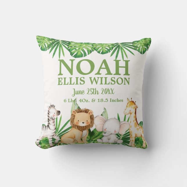 Chic Safari Jungle Animals Greenery Boy Nursery Kudde (Framsida)
