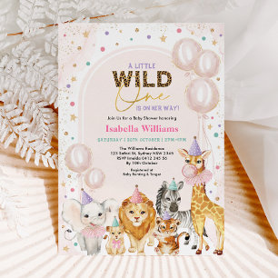 Chic Safari Party Animals Balloon Girl Baby Shower Inbjudningar
