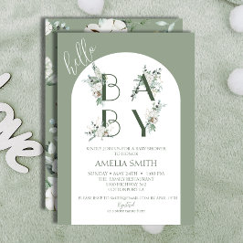 Chic Sage Botanical Hej Baby Arch Shower Inbjudningar