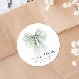 Chic Sage Bow Watercolor Bridal Shower Thank You Runt Klistermärke
