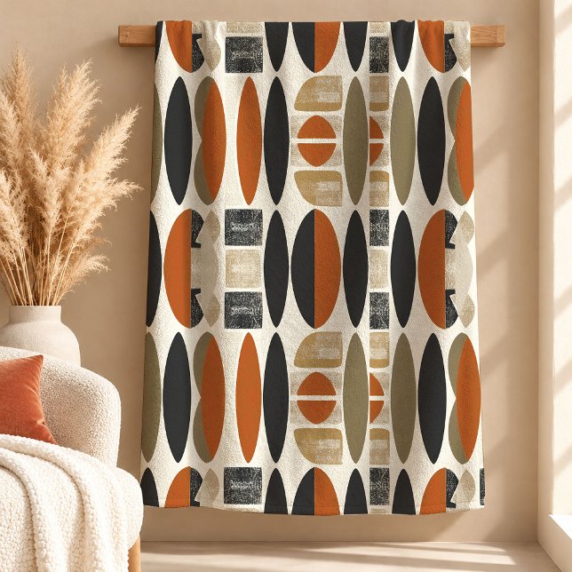 Chic Sage Dammig Grön Rost Boho Former Filta Fleecefilt (Chic Sage Dusty Green Rust Boho Shapes Blanket)
