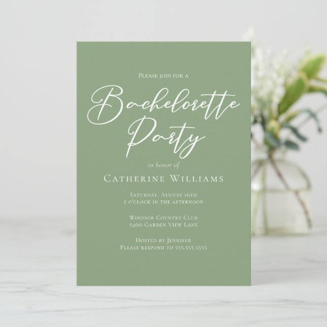 Chic Sage Green Bachelorette Party Inbjudningar (Stående Fram)