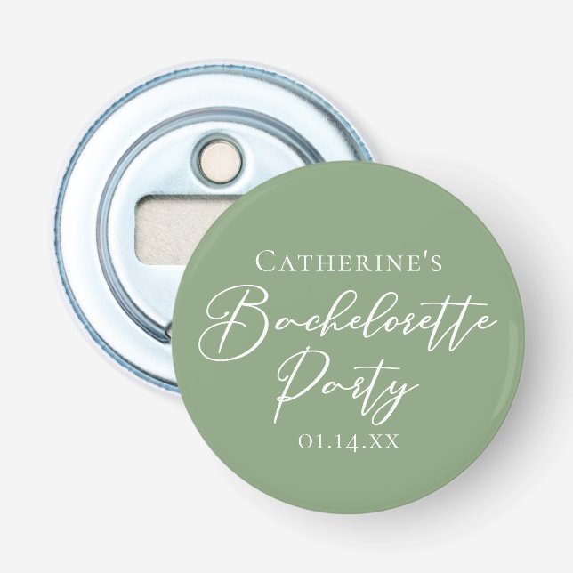 Chic Sage Green Bachelorette Party Personalized Flasköppnare (Framsidan)