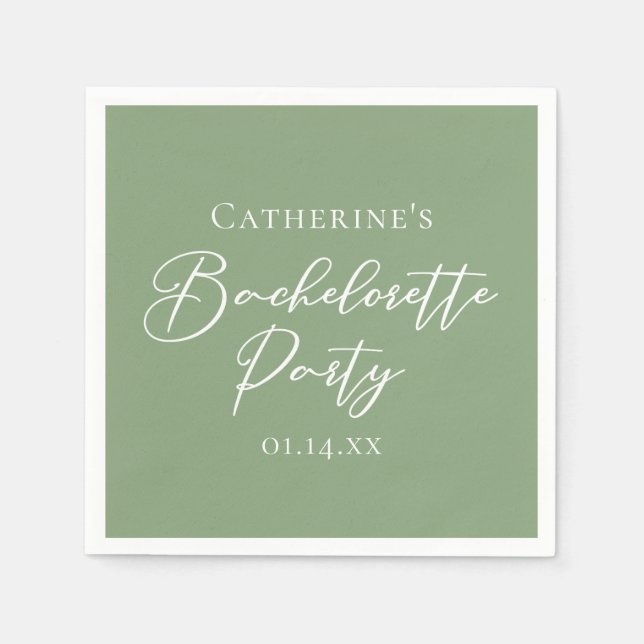 Chic Sage Green Bachelorette Party Personalized Pappersservett (Framsidan)