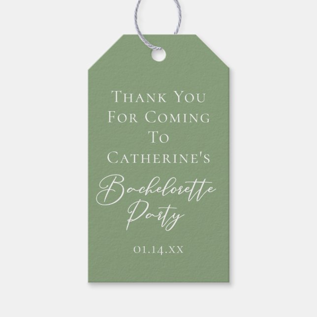 Chic Sage Green Bachelorette Party Personalized Presentetikett (Framsidan)