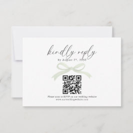 Chic Sage Green Bow Ribbon QR Code Wedding Rsvp OSA Kort