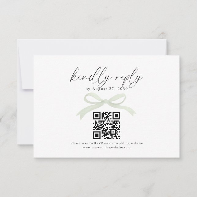 Chic Sage Green Bow Ribbon QR Code Wedding Rsvp OSA Kort (Framsida)