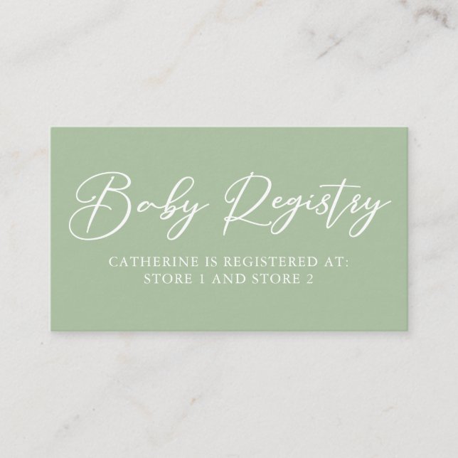 Chic Sage Grönt Baby RegisterAnpassningsbar Tilläggskort (Framsida)