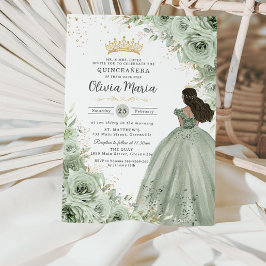 Chic Sage Grönt Blommigt Brown Princess Quinceañer Inbjudningar