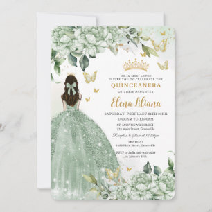 Chic Sage Grönt Blommigt Butterflies Quinceañera Inbjudningar