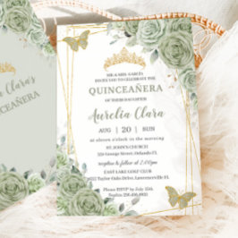 Chic Sage Grönt Blommigt Butterflies Quinceañera Inbjudningar