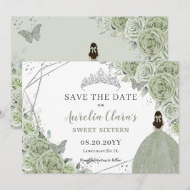 Chic Sage Grönt Blommigt Quinceanera Sweet sixteen Spara Datumet
