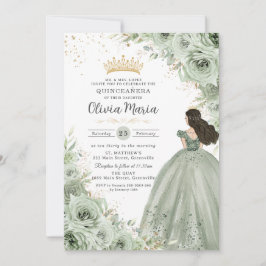 Chic Sage Grönt Blommigt Ro Princess Quinceañera Inbjudningar