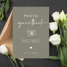 Chic Sage Grönt Bröllop Photo Guestbook-tecken