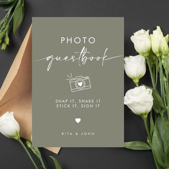 Chic Sage Grönt Bröllop Photo Guestbook-tecken Poster (Skapare uppladdad)