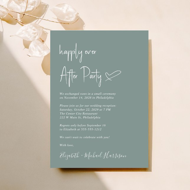 Chic Sage Grönt Brölloprecept Inbjudningar (An chic Happily Ever After Party invitation for your wedding celebration)