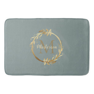 Chic Sage Grönt Guld Monogram Eucalyptus Utandning Badrumsmatta