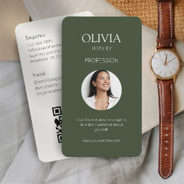 Chic Sage Grönt & Ivory Photo Social QR-kod Visitkort