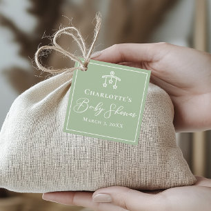 Chic Sage Grönt Leksak Mobile Baby Shower Gåvor Etiketter