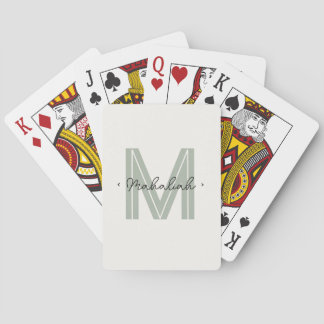 Chic Sage Grönt Monogram Script Namn Casinokort