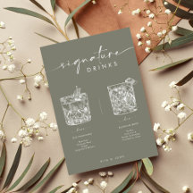 Chic Sage Grönt Pub Namnteckning Drinks Bröllop-te