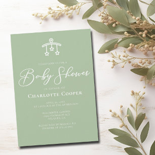 Chic Sage Grönt White Typography Baby Shower Inbjudningar