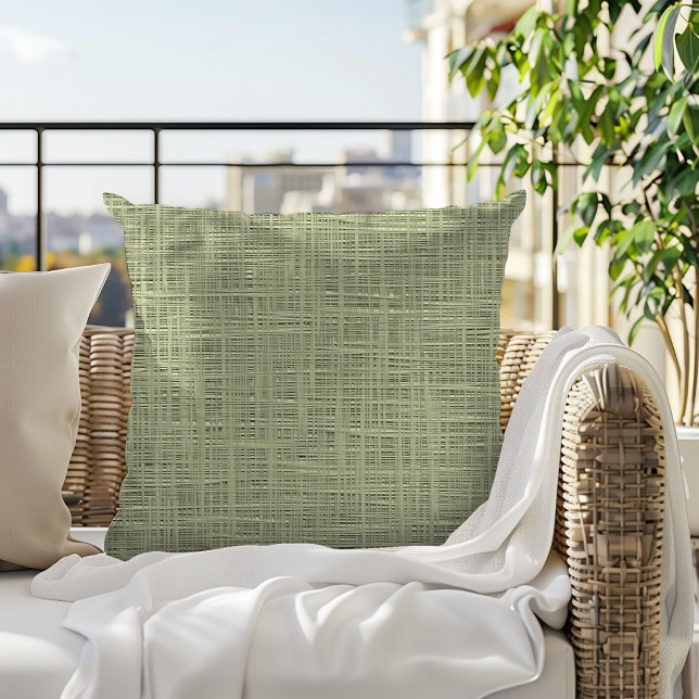 Chic Sage Herb Grönt Faux Jute Fabric Mönster Kudde (Skapare uppladdad)