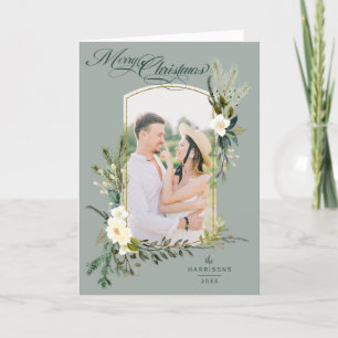 Chic Sage jul botaniskt med Guld-bågfoto Helgkort