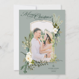 Chic Sage jul botaniskt med Guld-bågfoto Julkort