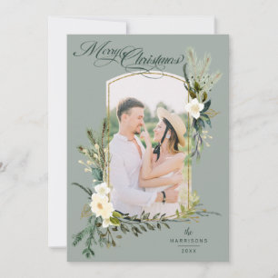 Chic Sage jul botaniskt med Guld-bågfoto Julkort