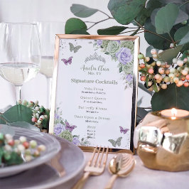 Chic Sage Lila Blommigt Quinceanera Pub Drink Menu Fototryck