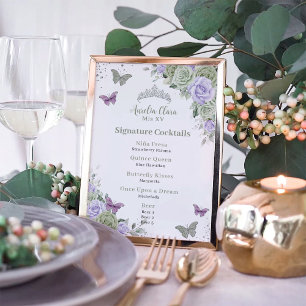 Chic Sage Lila Blommigt Quinceanera Pub Drink Menu Fototryck