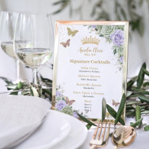 Chic Sage Lila Blommigt Quinceanera Pub Drink Menu