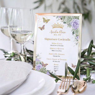 Chic Sage Lila Blommigt Quinceanera Pub Drink Menu Fototryck