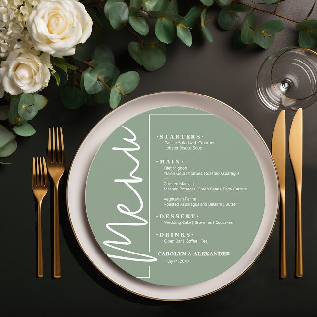 Chic Sagegrön Rund Meny (Sage Green Round Menus)