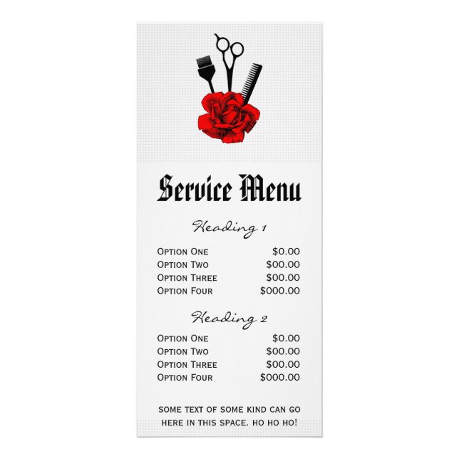 chic salon Service Meny mod röd ros sax hår (Framsidan)