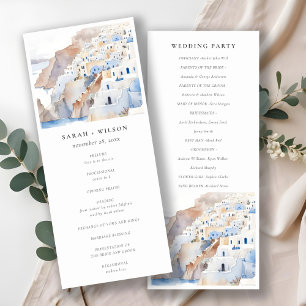 Chic Santorini Greece Watercolor Bröllopsprogram Inbjudningar