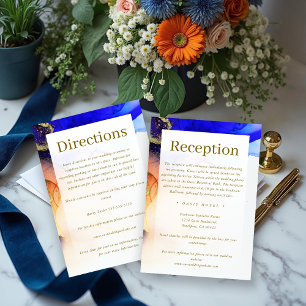 Chic Sapphire Blue Orange Guld Bröllop Tilläggskort