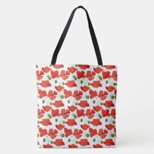 Chic Scarlet Fält Poppies-Blommönstret i vitt Tygkasse