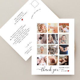 Chic Script 12 Foto Collage Baby Shower Tacksamhet Vykort