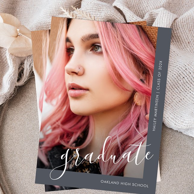 Chic Script 2-meddelande om fotoblå Studenten Inbjudningar (Skapare uppladdad)