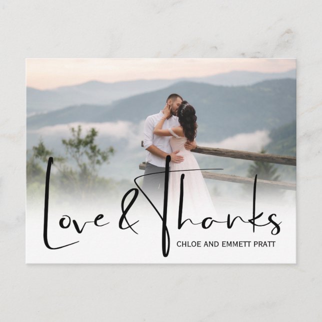 Chic Script 2 Photo Bröllop Tack Vykort (Framsida)