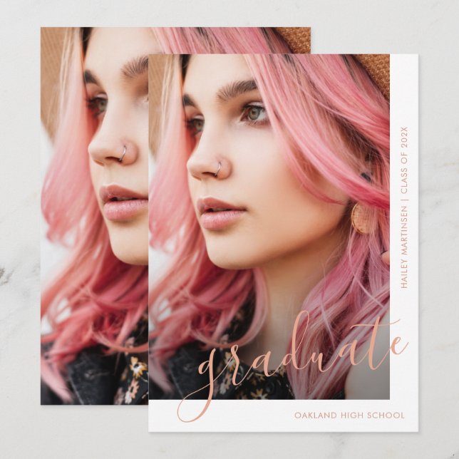 Chic Script 2 Photo Studenten Inbjudningar (Fram/baksida)