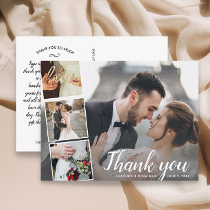 Chic Script 4 Photo Collage Bröllop Tack Vykort