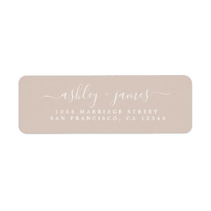 Chic Script Almond Peach Bröllop Returadress Etikett