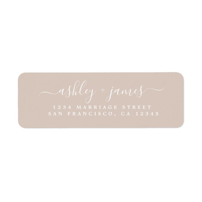 Chic Script Almond Peach Bröllop Returadress Etikett (Framsidan)