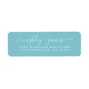 Chic Script Angel Blue Bröllop Returadress Etikett