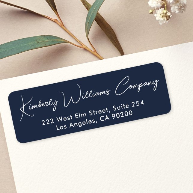 Chic Script Blå Returadress Etikett (Chic Script Blue Return Address Label)