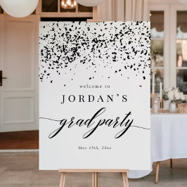Chic Script Black Confetti Graduation Party Sign Poster