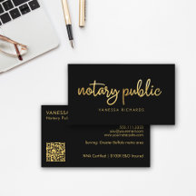 Chic Script Black & Guld Notary Namn Modern QR